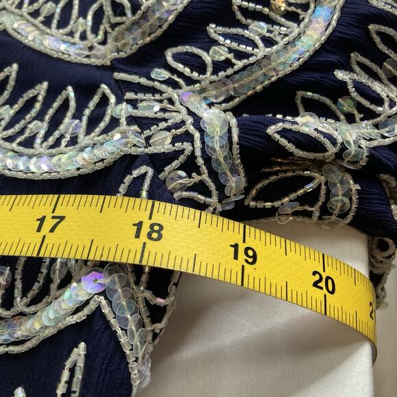 Vintage Frank Usher Women's‎ Navy Silver Details Silk Beaded Top Size S Dressy - Picture 4 of 12